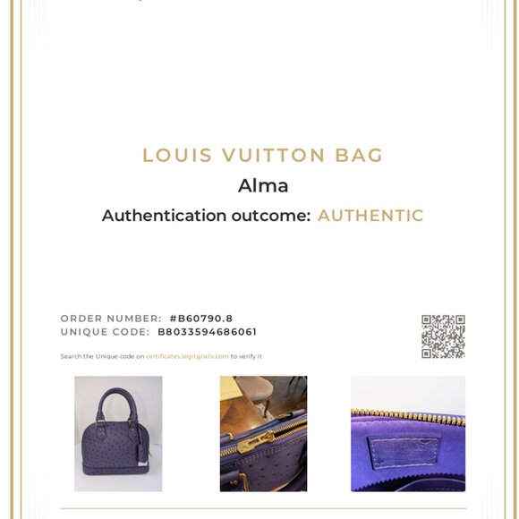 Louis Vuitton Purple Alma BB in Ostrich Leather - Picture 11 of 16